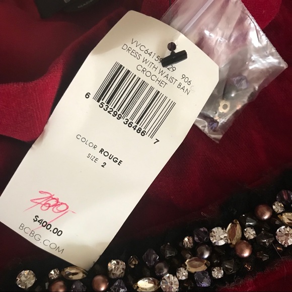 BCBG Red Beaded Party Christmas Day Dress - Picture 4 of 9